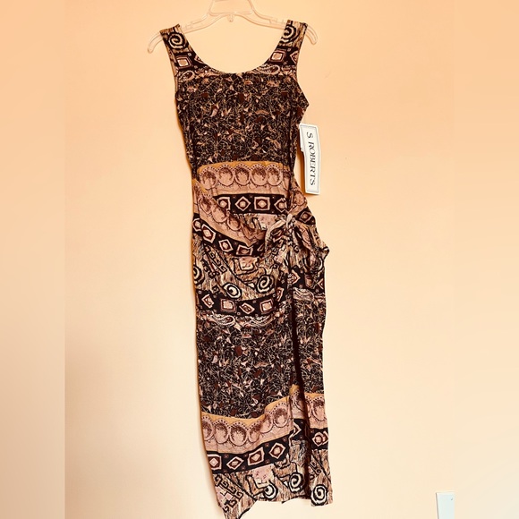 S.Roberts Vintage African Queen Brown Faux Wrap Dress - Picture 2 of 8